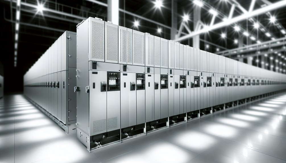 a row of silver electronic equipment